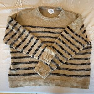 Things Between boutique striped sweater womens 2XL cream/black crewneck EUC